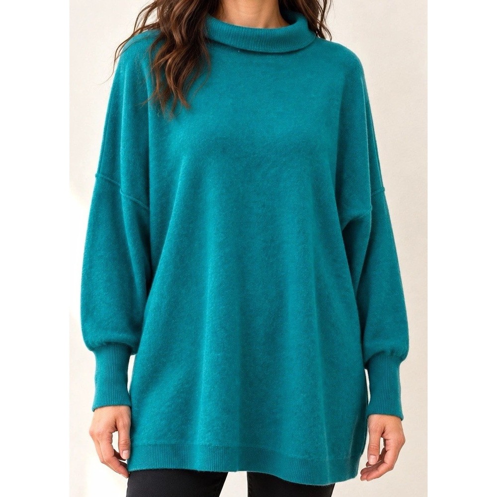 Free People Pure Cashmere Ottoman Tunic Teal Oversized Sweater